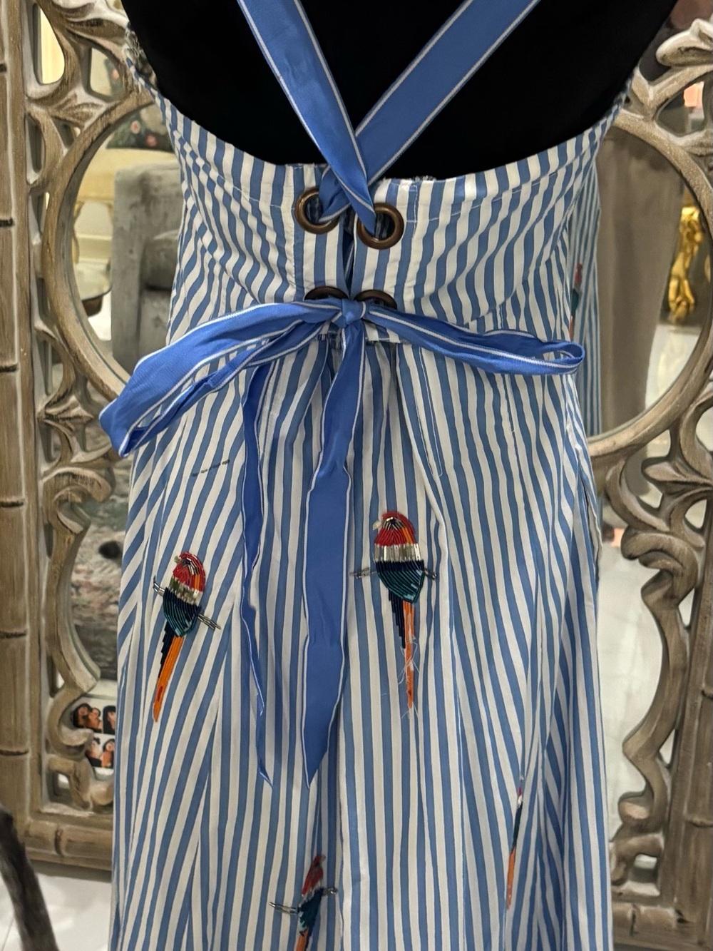 Anthropologie Light Blue & White Striped Parrot-Embroidered Maxi Dress - Picture 8 of 9